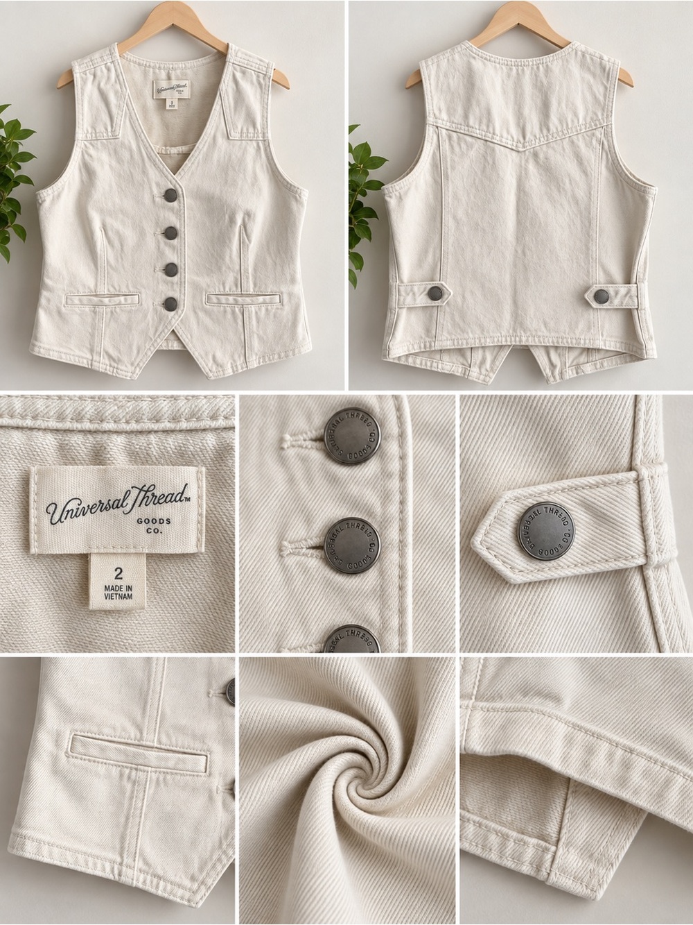 Denim Vest Western Cream Button Front Universal Thread Size2 NWT